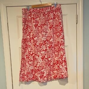 LOFT Red and White Cotton Floral Midi Skirt XL